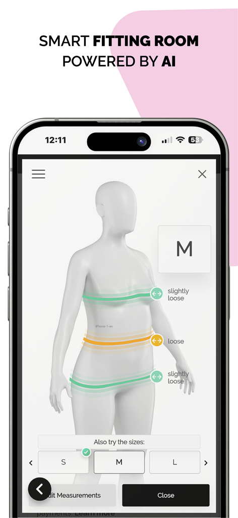 Provador virtual inteligente com tecnologia de IA no aplicativo METRO BRAZIL, mostrando recomendações de tamanho em um manequim 3D.