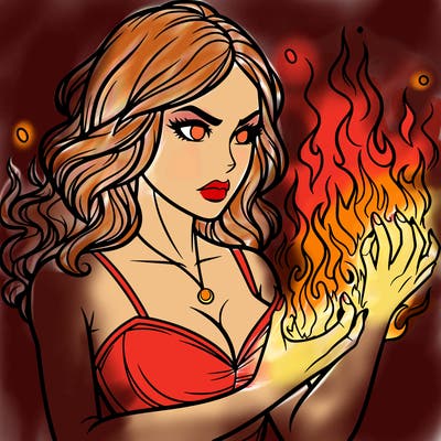 a realistic woman having the power of fire