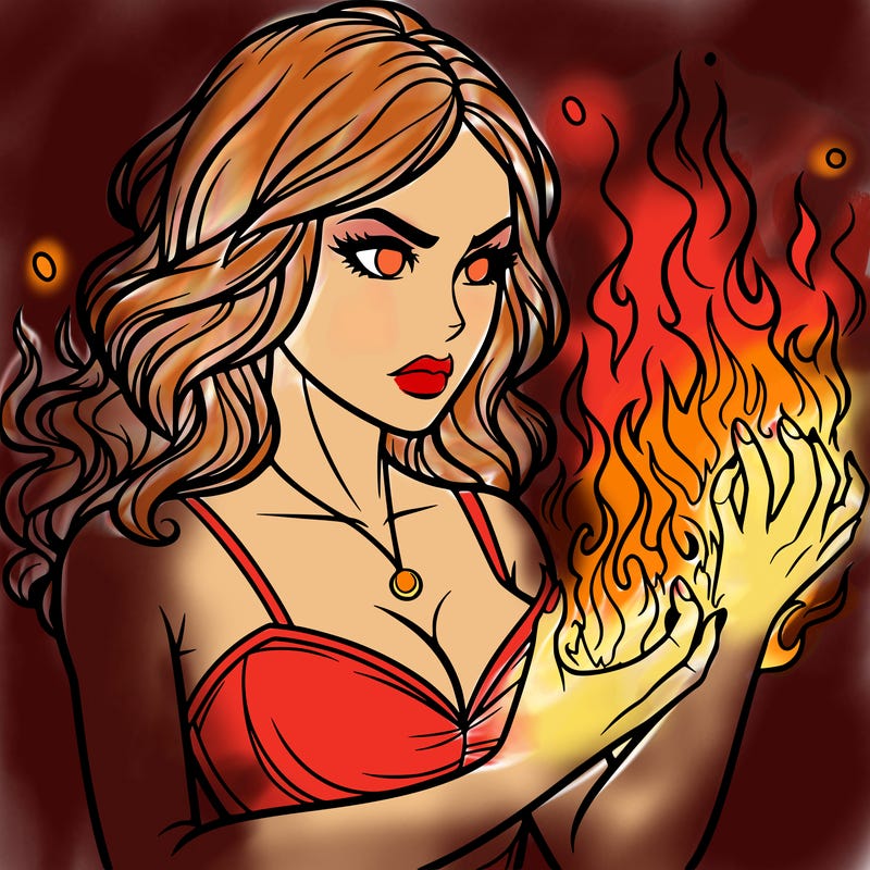 a realistic woman having the power of fire