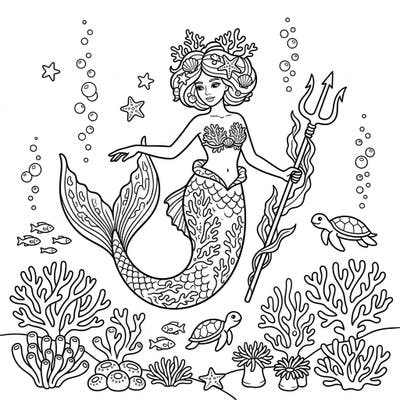 Discover an exciting underwater world with this captivating tropical mermaid coloring page, specially designed for kids aged 4-8. Featuring a beautiful mermaid, friendly sea turtles, and vibrant coral, it's perfect for a creative coloring adventure.