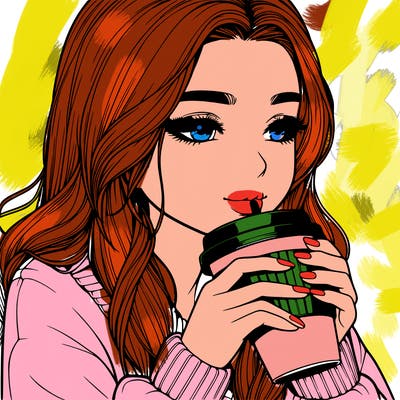 realistic girl drinking coffee