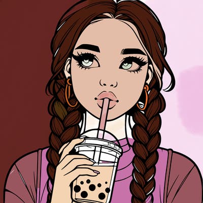 realistic girl with braided hair drinking boba