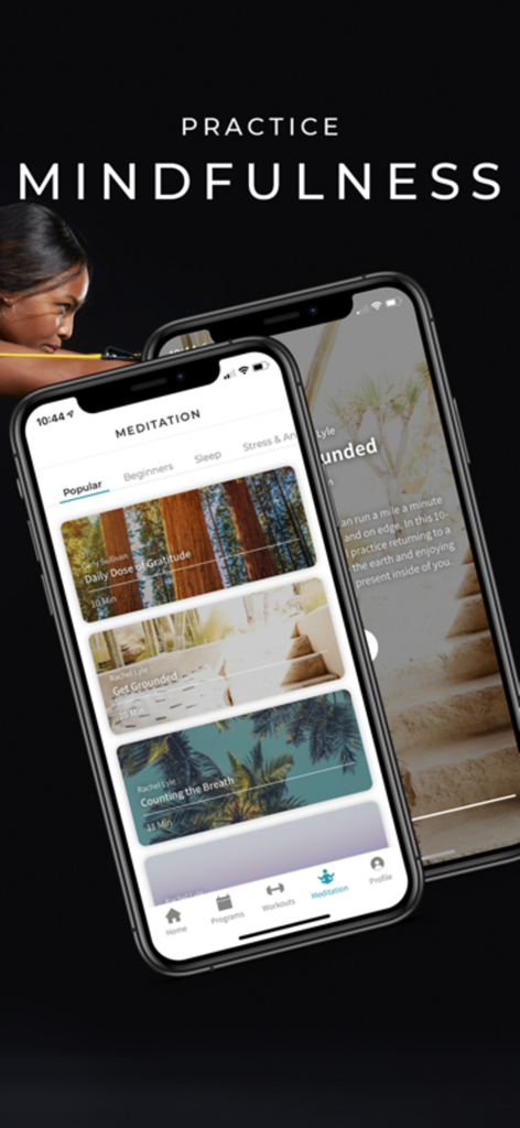 Fabletics FIT - Fabletics FIT app interface displaying the meditation section with guided mindfulness sessions.