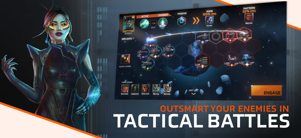 Starborne Frontiers tactical space battle interface with fleet formations and targeting patterns