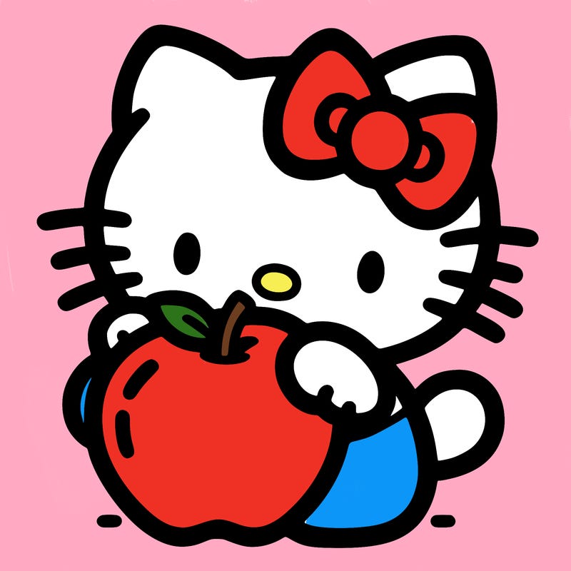 hello kitty eating a apple