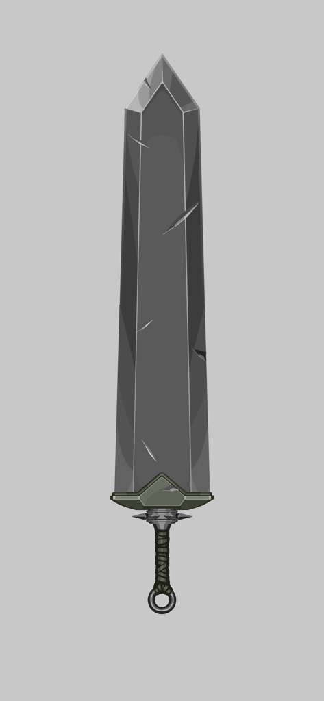 sword maker : Weapon Avatar - A wide grey fantasy sword with a heavy stone-like blade and spiked hilt.
