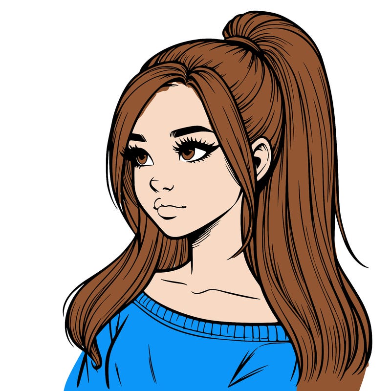 realistic girl with a high ponytail