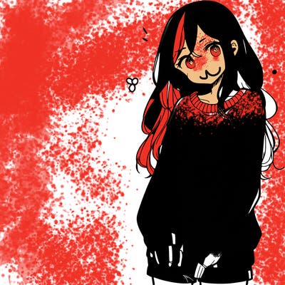 manga teen girl  in a sweater and baggy pants