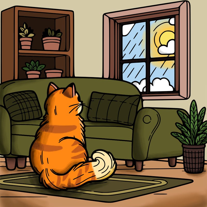 a cat sitting on a couch looking out the window