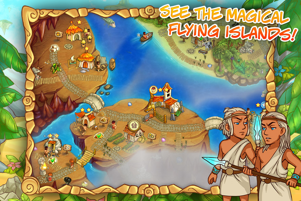 Island Tribe 5 - Gameplay screenshot of Island Tribe 5 showing floating islands and tribal characters