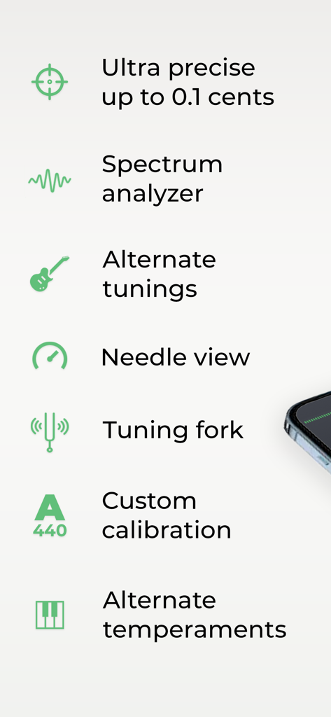 List of professional tuning features for the n-Track Tuner Pro app