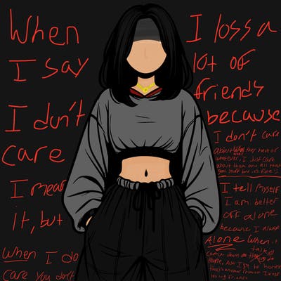 realistic girl faceless with baggy pants and a crop top