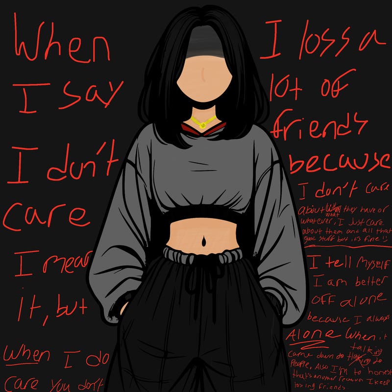 realistic girl faceless with baggy pants and a crop top