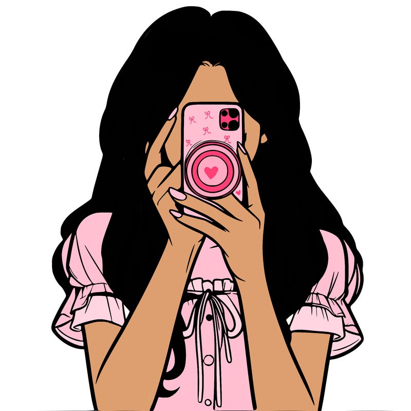 a realistic girl holding her phone taking pictures