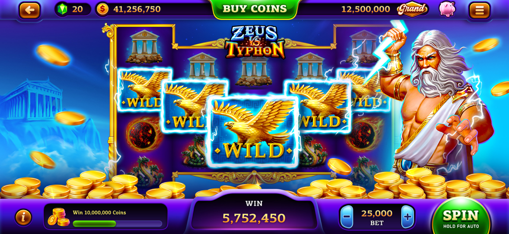 Vegas Quest Slots－Casino Games - Jugabilidad de tragamonedas de Vegas Quest Slots con el tema Zeus vs. Tifón y una gran ganancia de monedas.