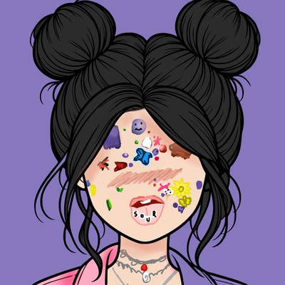 realistic girl with buns on the top of her hair