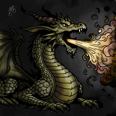 detailed dragon breathing fire