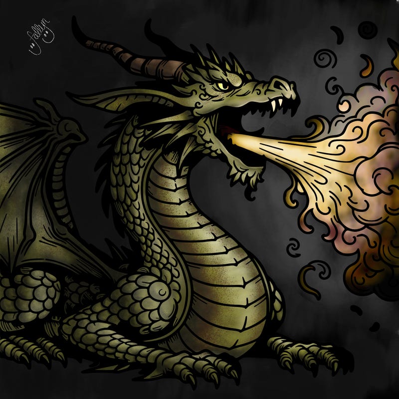 detailed dragon breathing fire