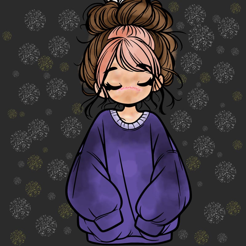 girl with baggy sweatshirt and messy bun