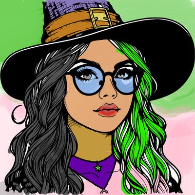 a witch with glasses realistic