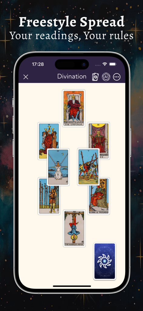 Tarot & Runes: Daily Readings - Tirada libre de la aplicación Tarot y Runes con diseños de cartas personalizados