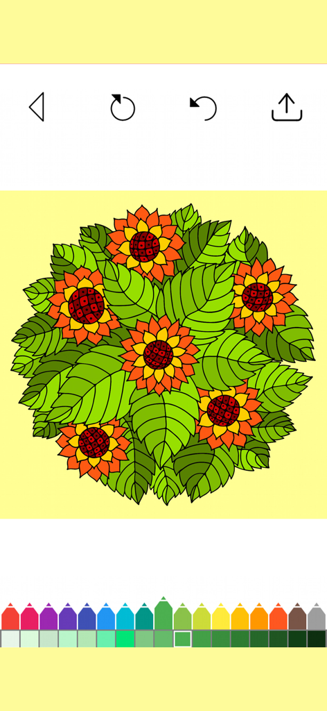 A sunflower coloring page with a color palette for relaxation.