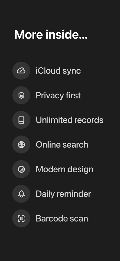 Bookology: Book Tracker - A list of additional Bookology app features including iCloud sync privacy unlimited records and barcode scanning