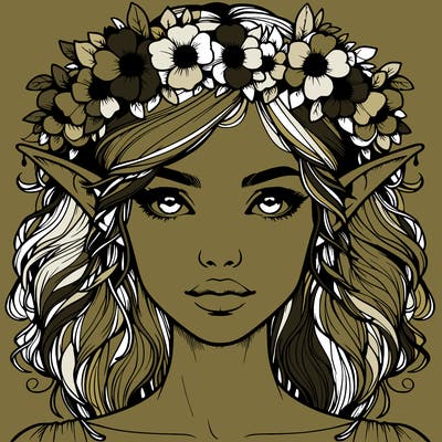 realistic female elf with flower crown