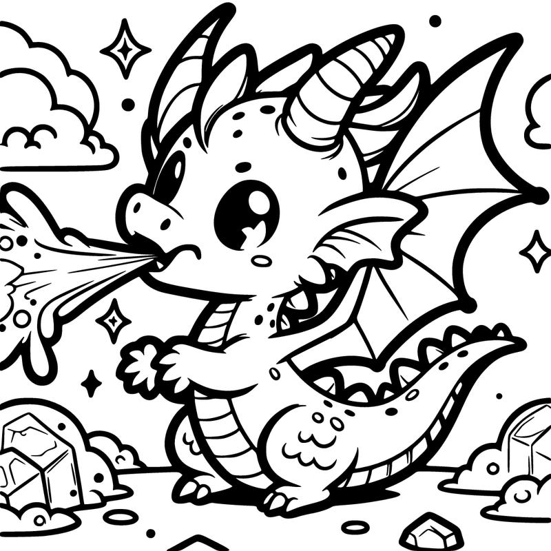 a dragon with wings shooting ice out of its mouth cute