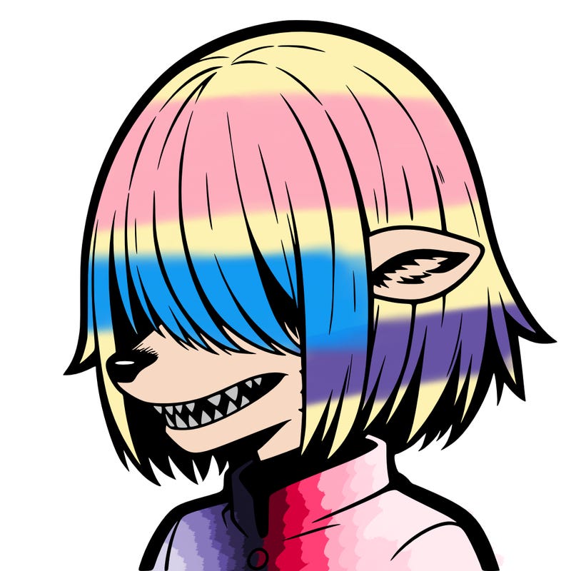 sharp teeth deer man with bob haircut