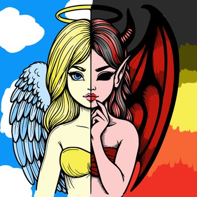 realistic angel half demon