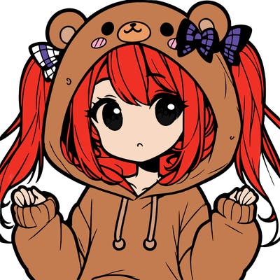 cute anime girl with ponytails and a cute bear hoodie