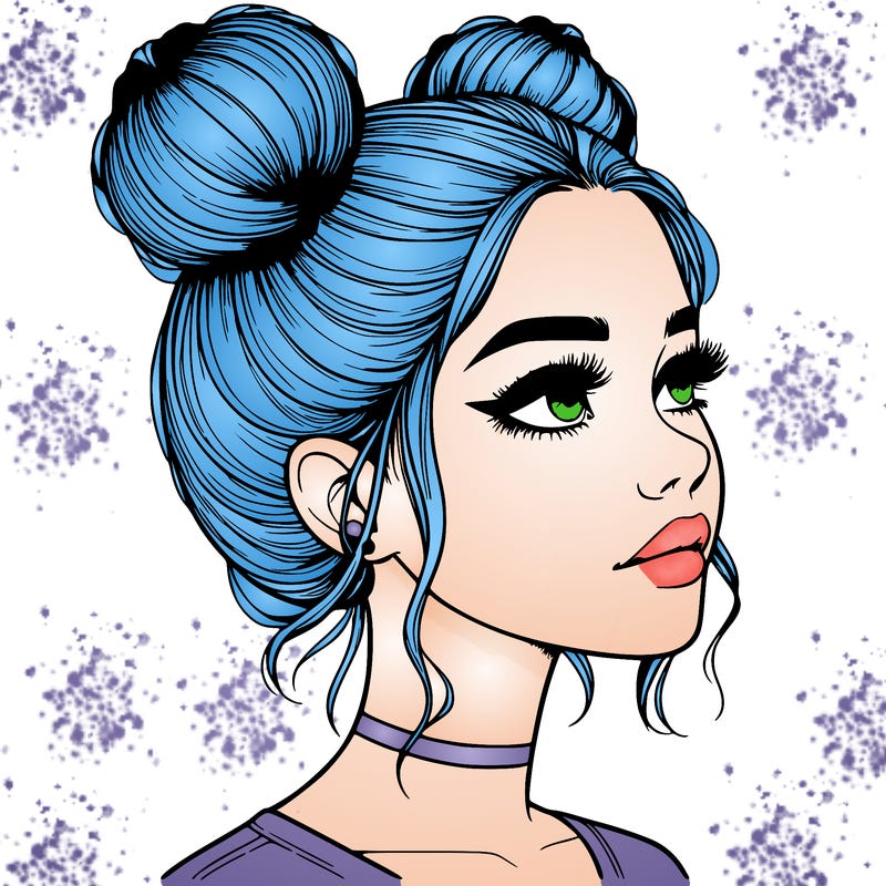realistic girl with buns on the top of her head