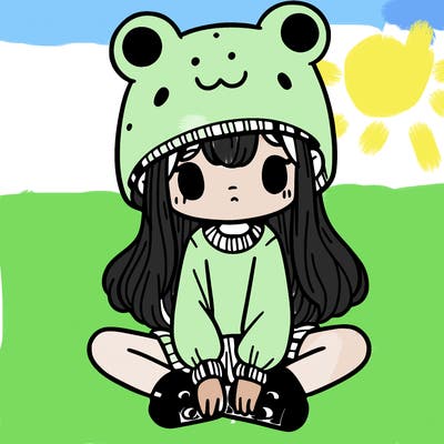 a girl wearing a frog hat and some frog socks