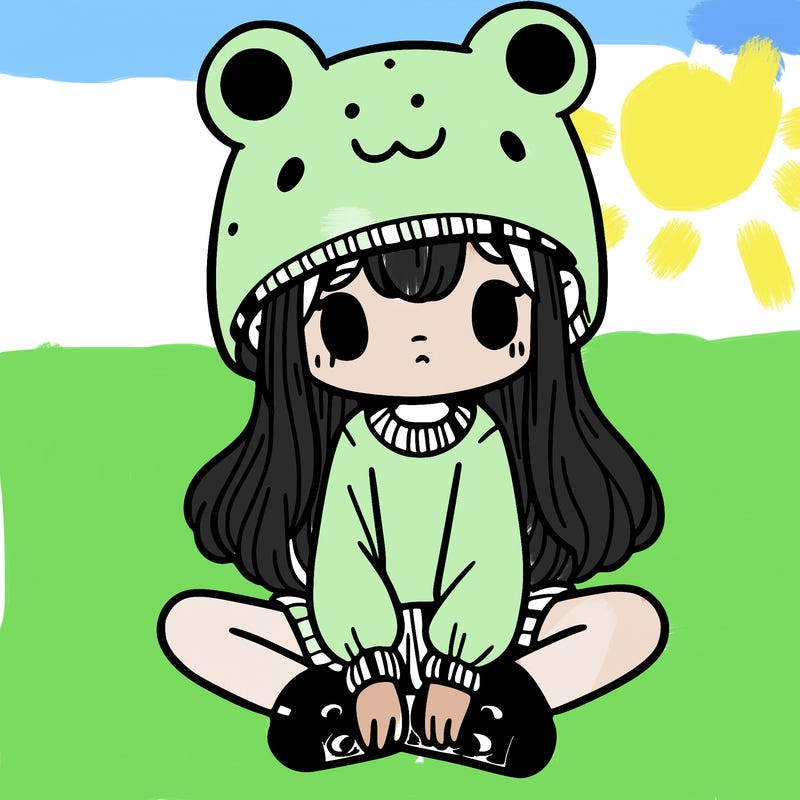 a girl wearing a frog hat and some frog socks