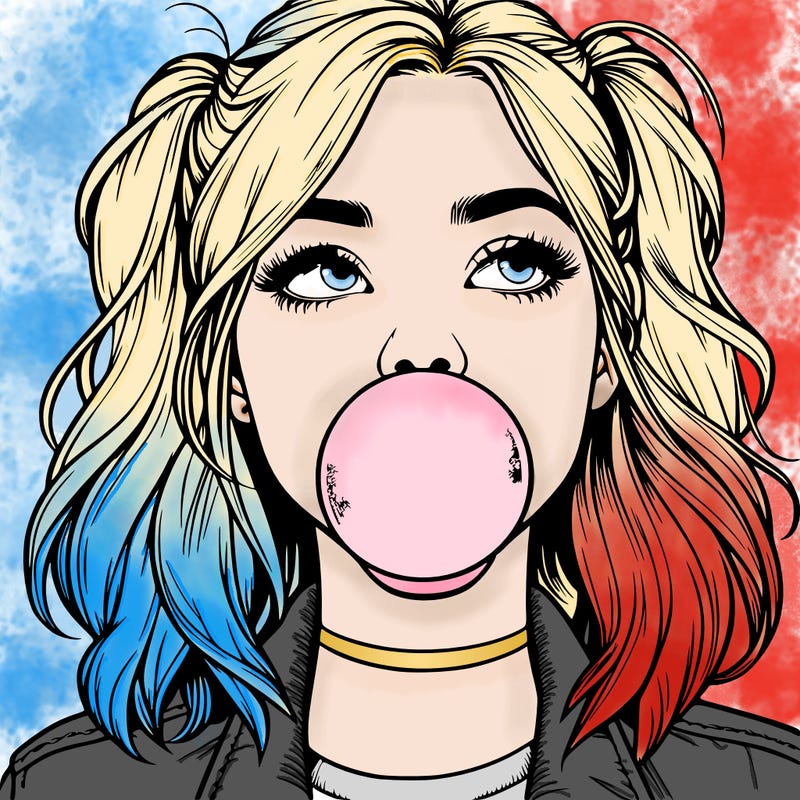 realististic girl blowing bubble -gum