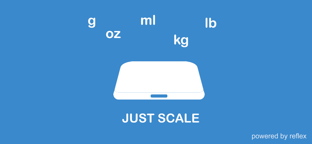 Just Scale kitchen scale - Just Scale kitchen app splash screen with measurement units g oz ml kg and lb