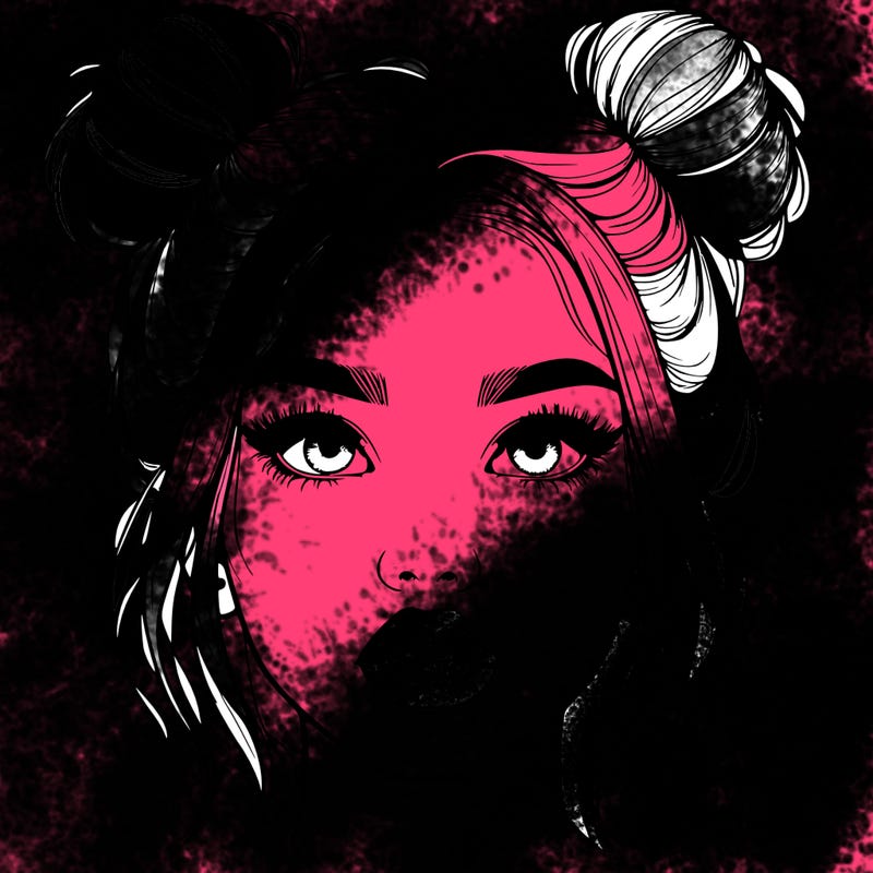 realistic girl with two buns on her hair and lips