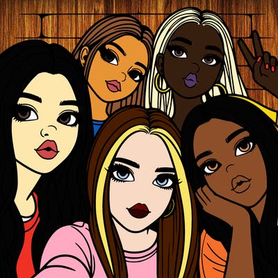 group of teen girls friends y2k up close in a selfie