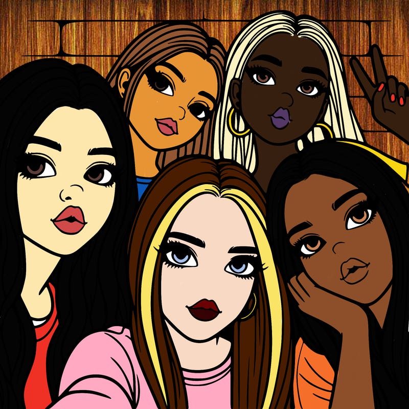 group of teen girls friends y2k up close in a selfie