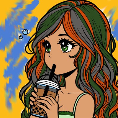 realistic girl drinking boba