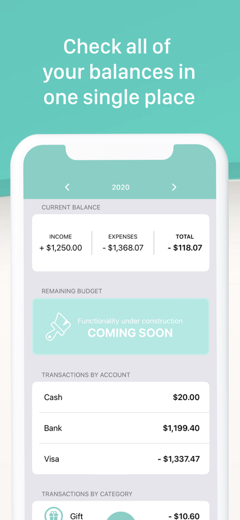 Xpence: Money Tracker - Xpence mobile app interface showing income expenses and current account balances in one place