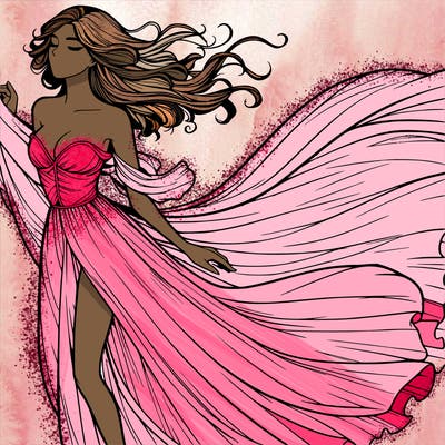 realistic woman in dress flowing the the wind