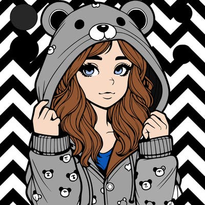 realistic girl in a animal pjs hoodie