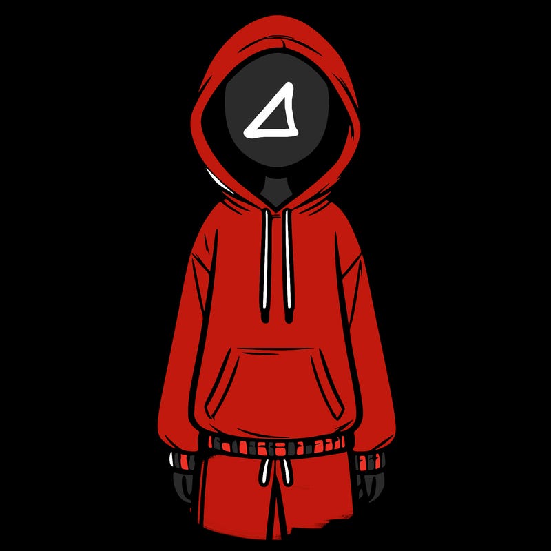 faceless girl in a tracksuit with a hood on and no hair