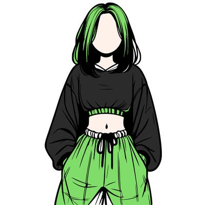 realistic girl faceless with baggy pants and a crop top