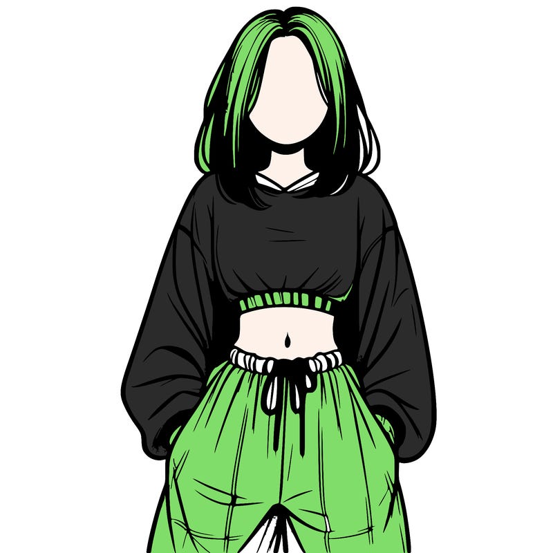 realistic girl faceless with baggy pants and a crop top