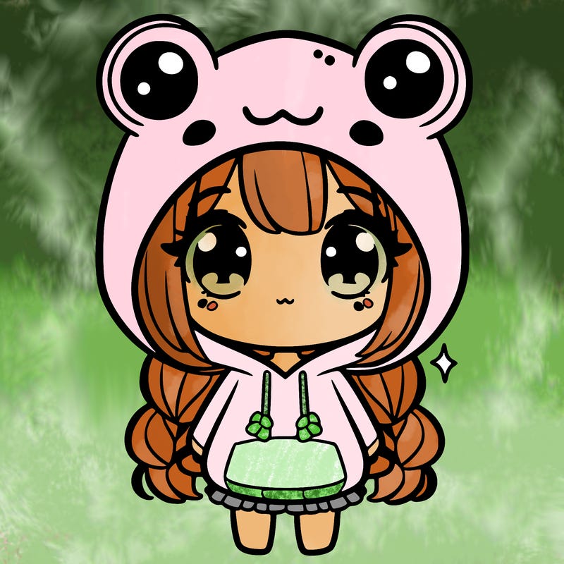 cute girl with a frog hoodie