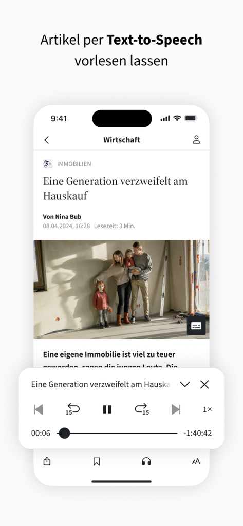 F.A.Z. - Nachrichten - Artículo de noticias de la aplicación F.A.Z. con reproductor de audio de texto a voz