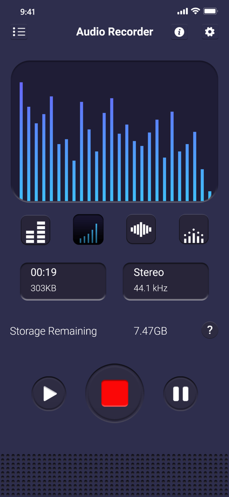 Voice recorder & editor Pro - Voice recorder and editor Pro app main recording screen with audio visualization